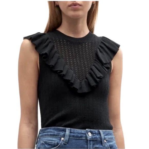 PAIGE Rosina Pointeille Knit Ruffle Top Cotton Silk - Picture 1 of 8
